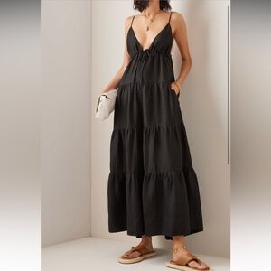 POSSE Moda Operandi Exclusive Fleur Tiered Midi Dress in Black NWT